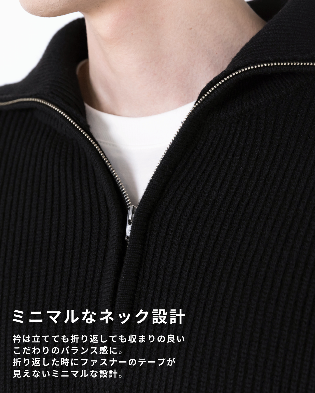 Wool Mixed Half Zip Knit -black-