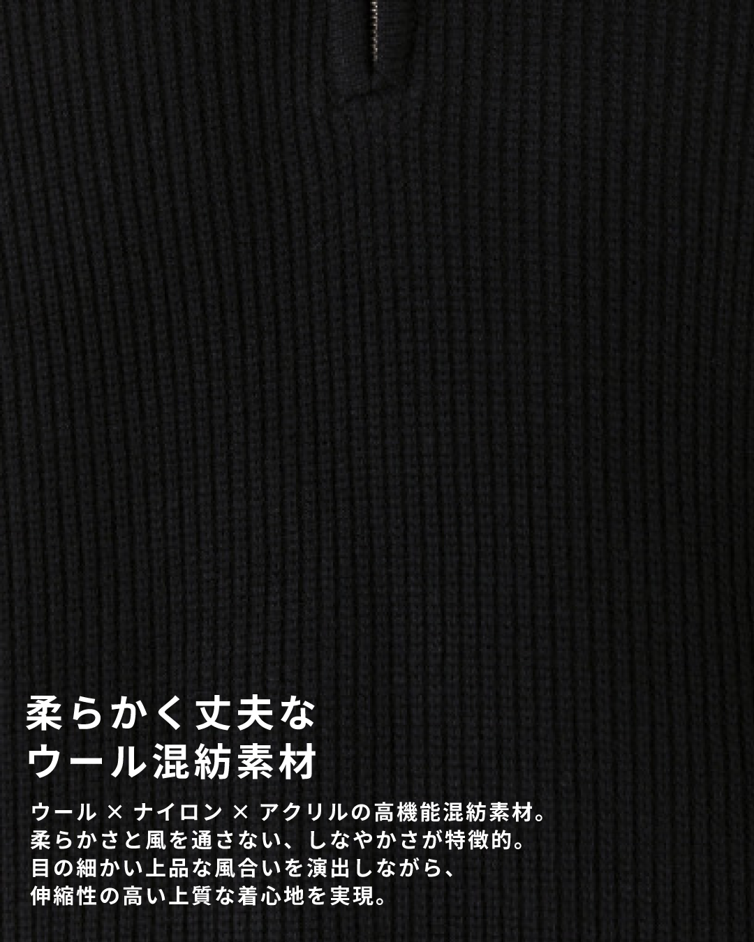 Wool Mixed Half Zip Knit -black-