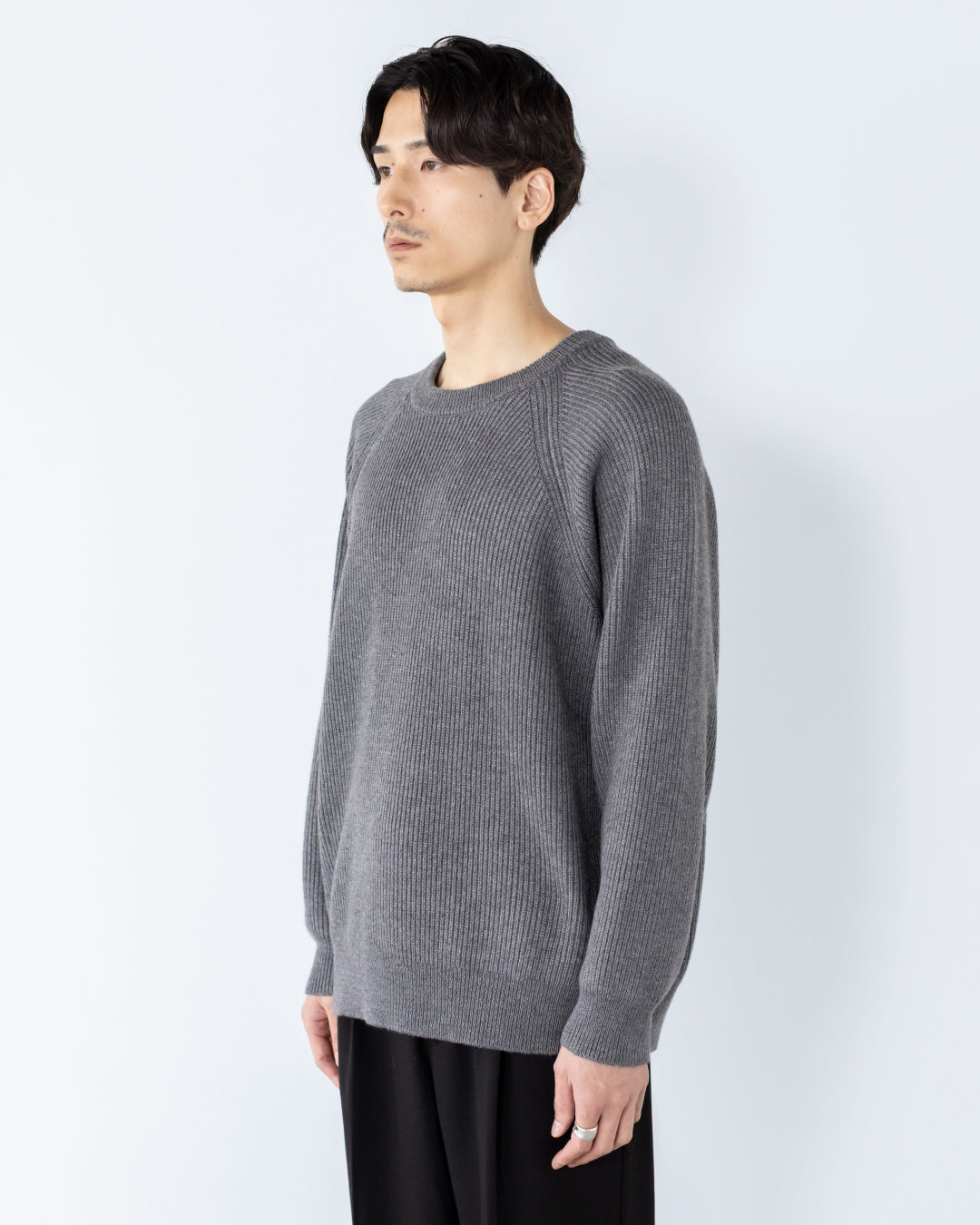 Wool Mixed Crewneck Knit -gray-