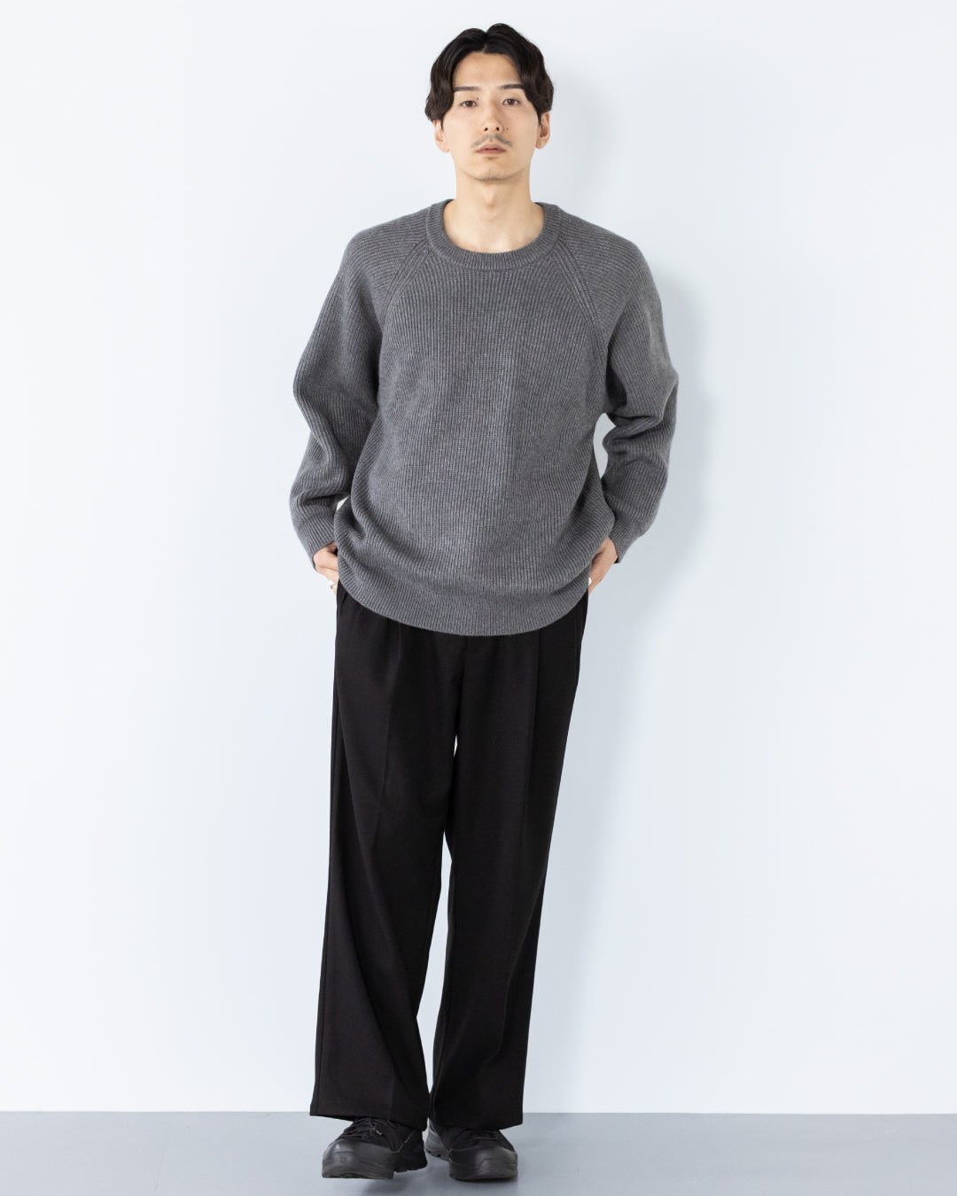 Wool Mixed Crewneck Knit -gray-