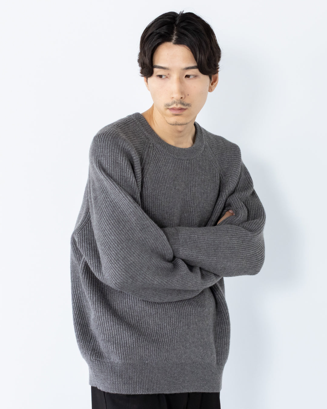 Wool Mixed Crewneck Knit -gray-