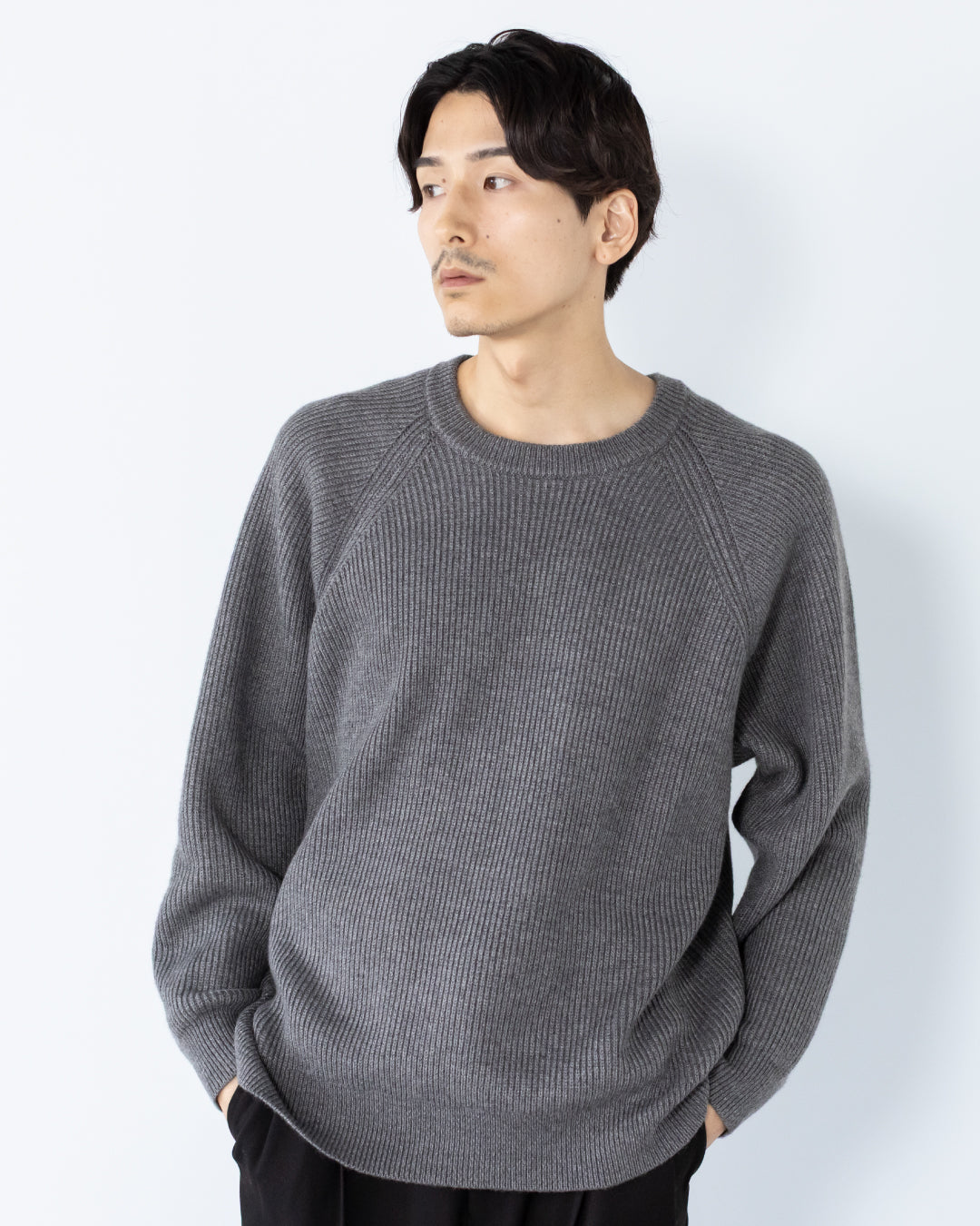 Wool Mixed Crewneck Knit -gray-