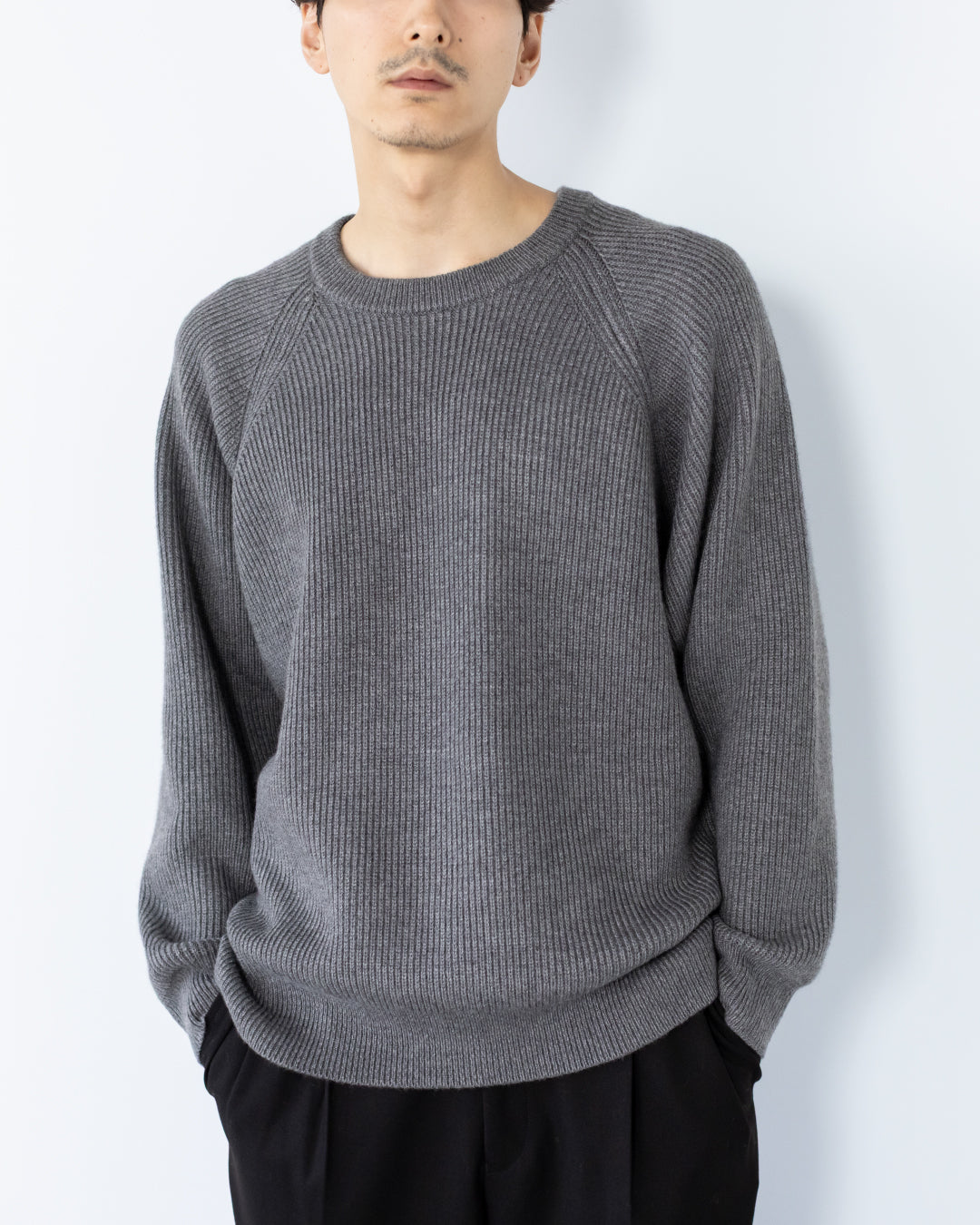 Wool Mixed Crewneck Knit -gray-
