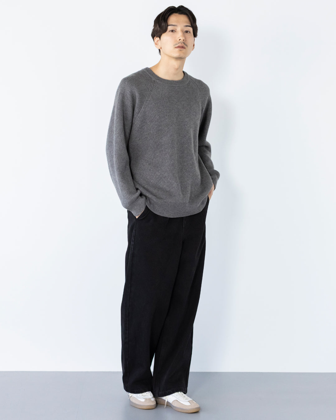 Wool Mixed Crewneck Knit -gray-