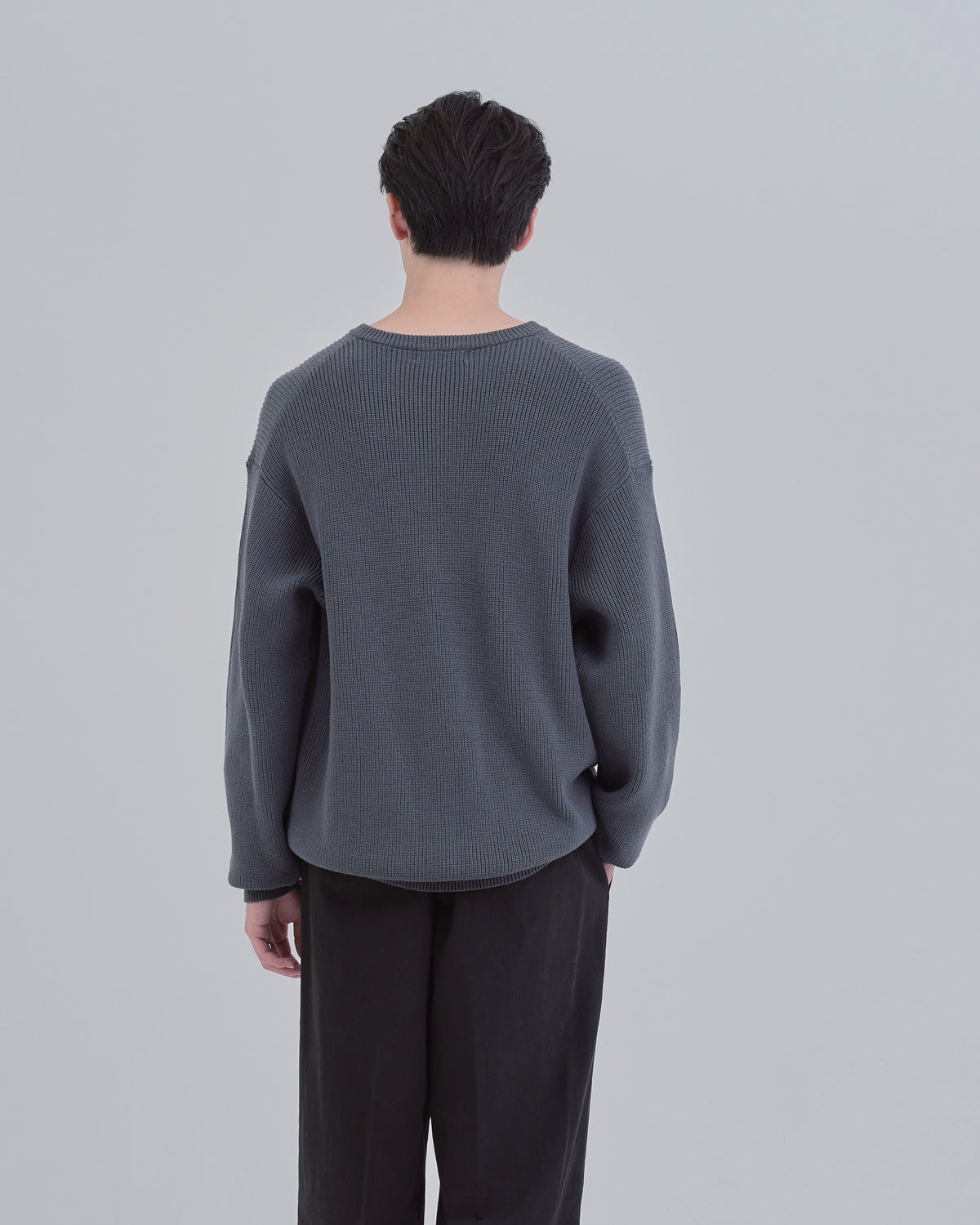 Wide Rib Henley Neck Knit -blue gray-