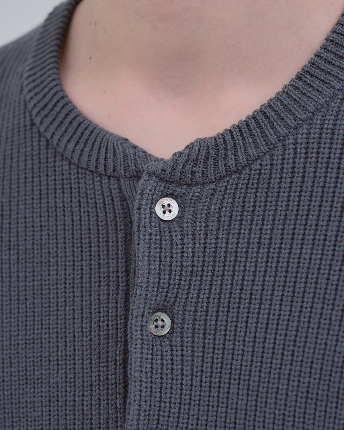 Wide Rib Henley Neck Knit -blue gray-