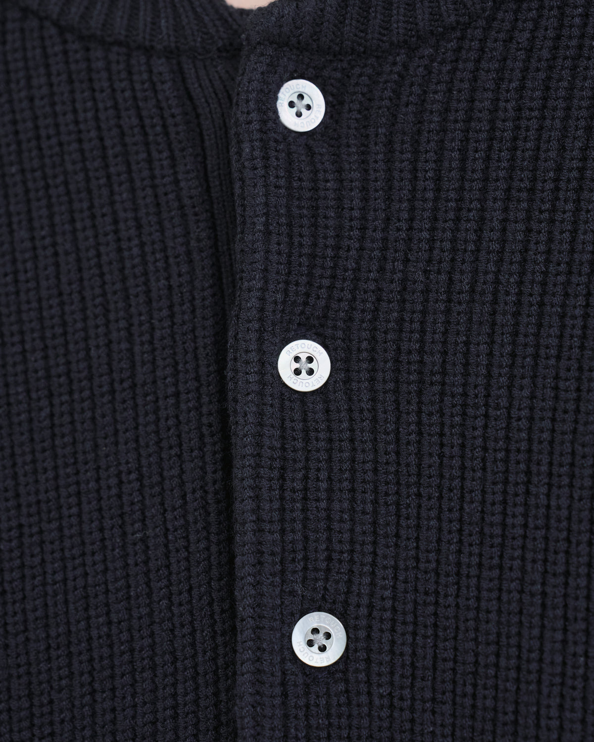 Wide Rib Henley Neck Knit -navy-