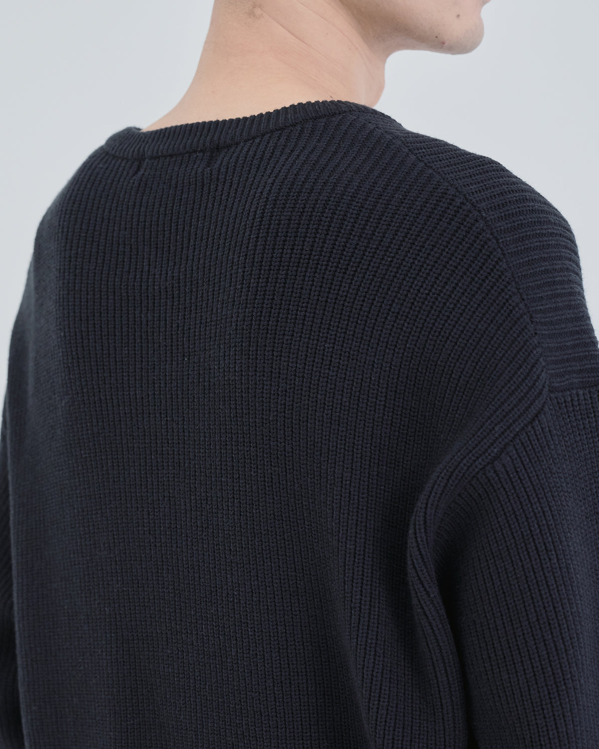 Wide Rib Henley Neck Knit -navy-
