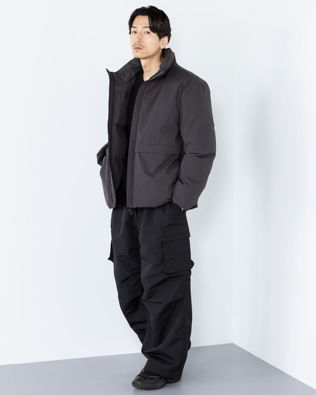 Washable Padded Blouson -black-