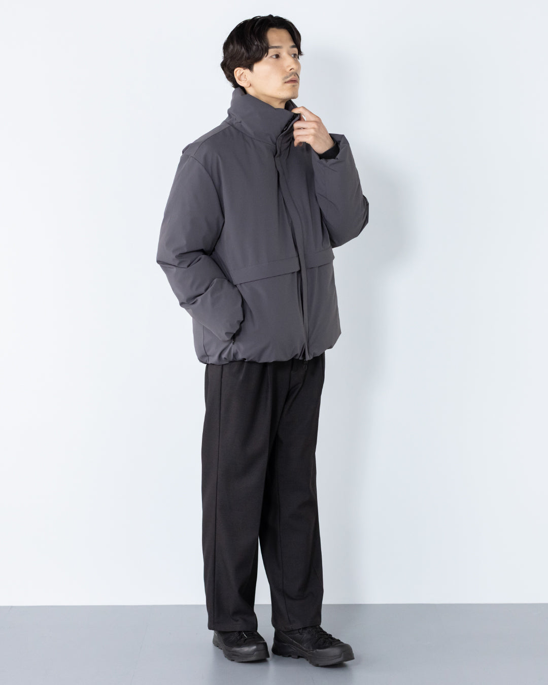 Washable Padded Blouson -gray-