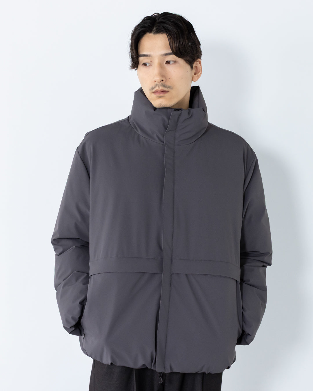 Washable Padded Blouson -gray-