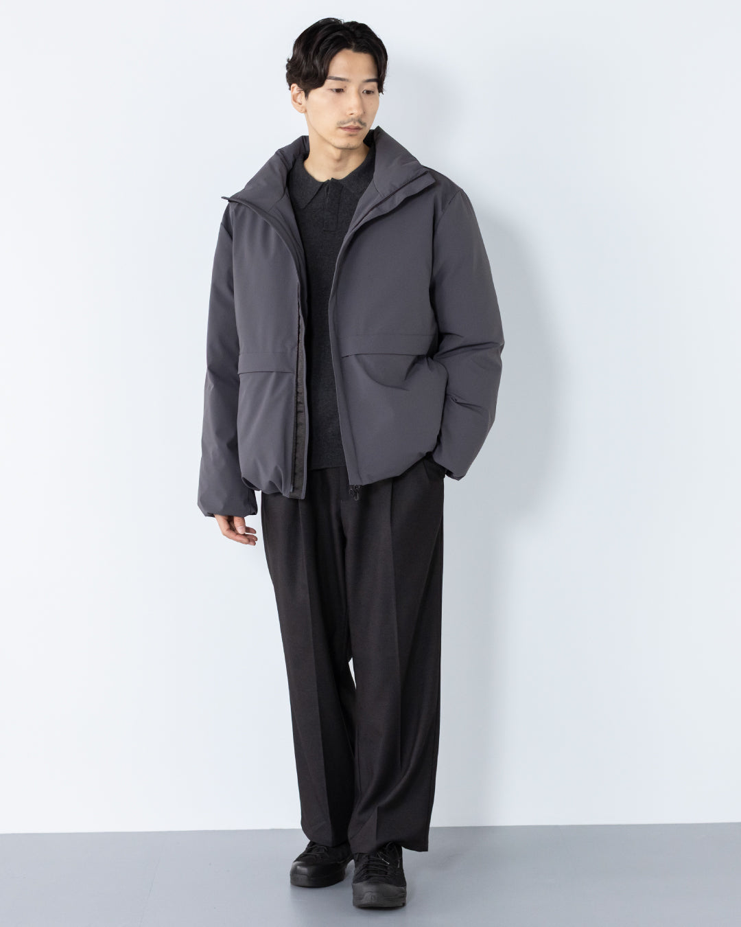 Washable Padded Blouson -gray-