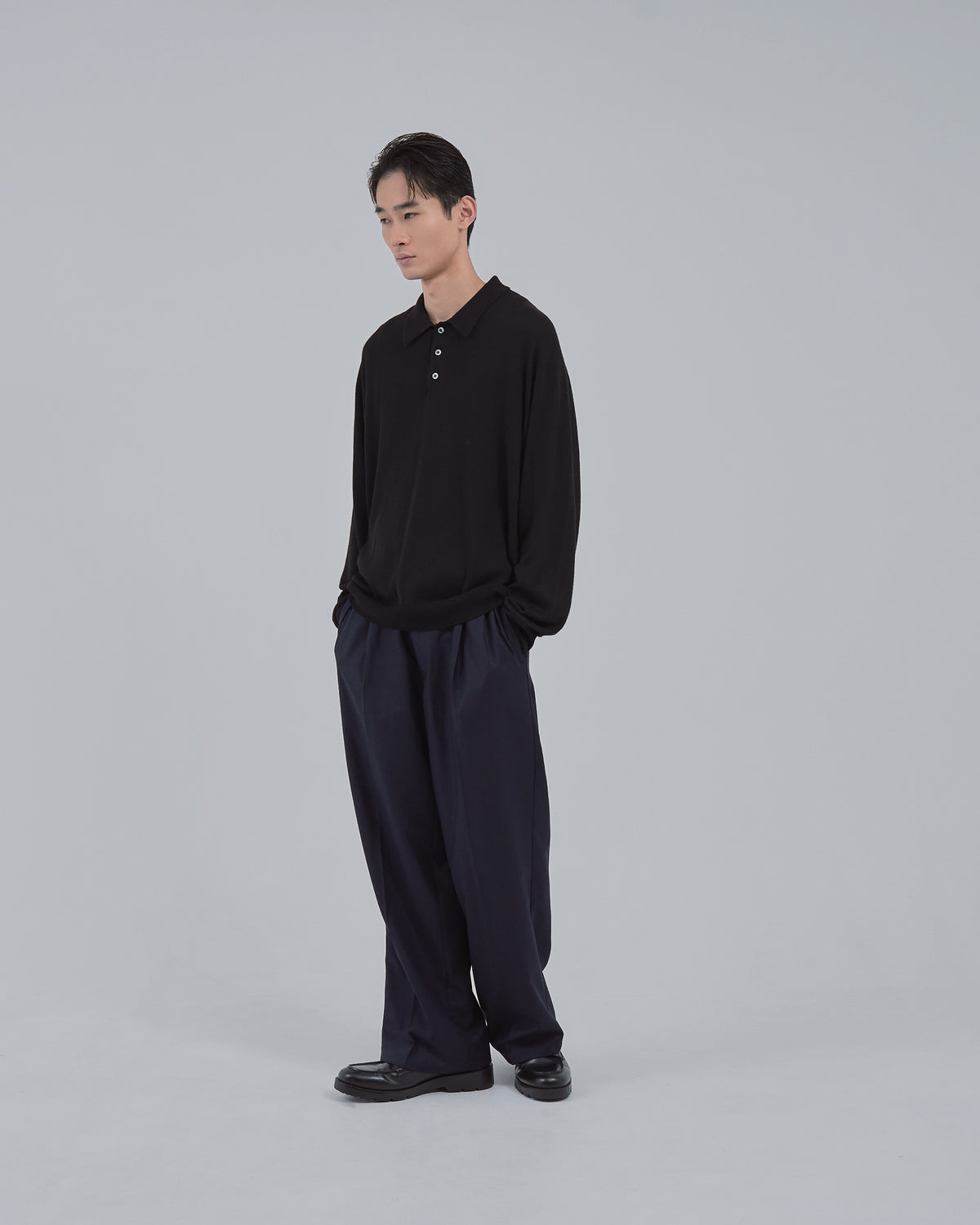 Wholegarment L/S Knit Polo -black-