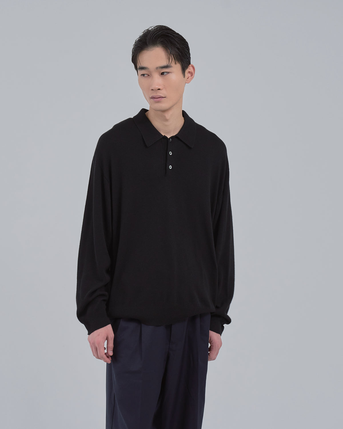 Wholegarment L/S Knit Polo -black-