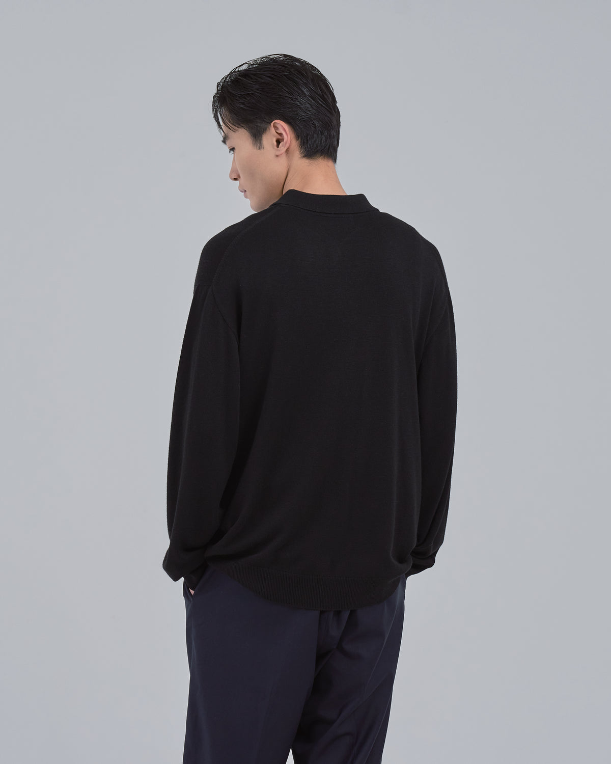 Wholegarment L/S Knit Polo -black-
