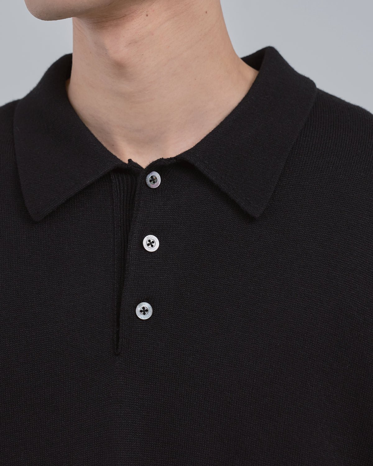 Wholegarment L/S Knit Polo -black-
