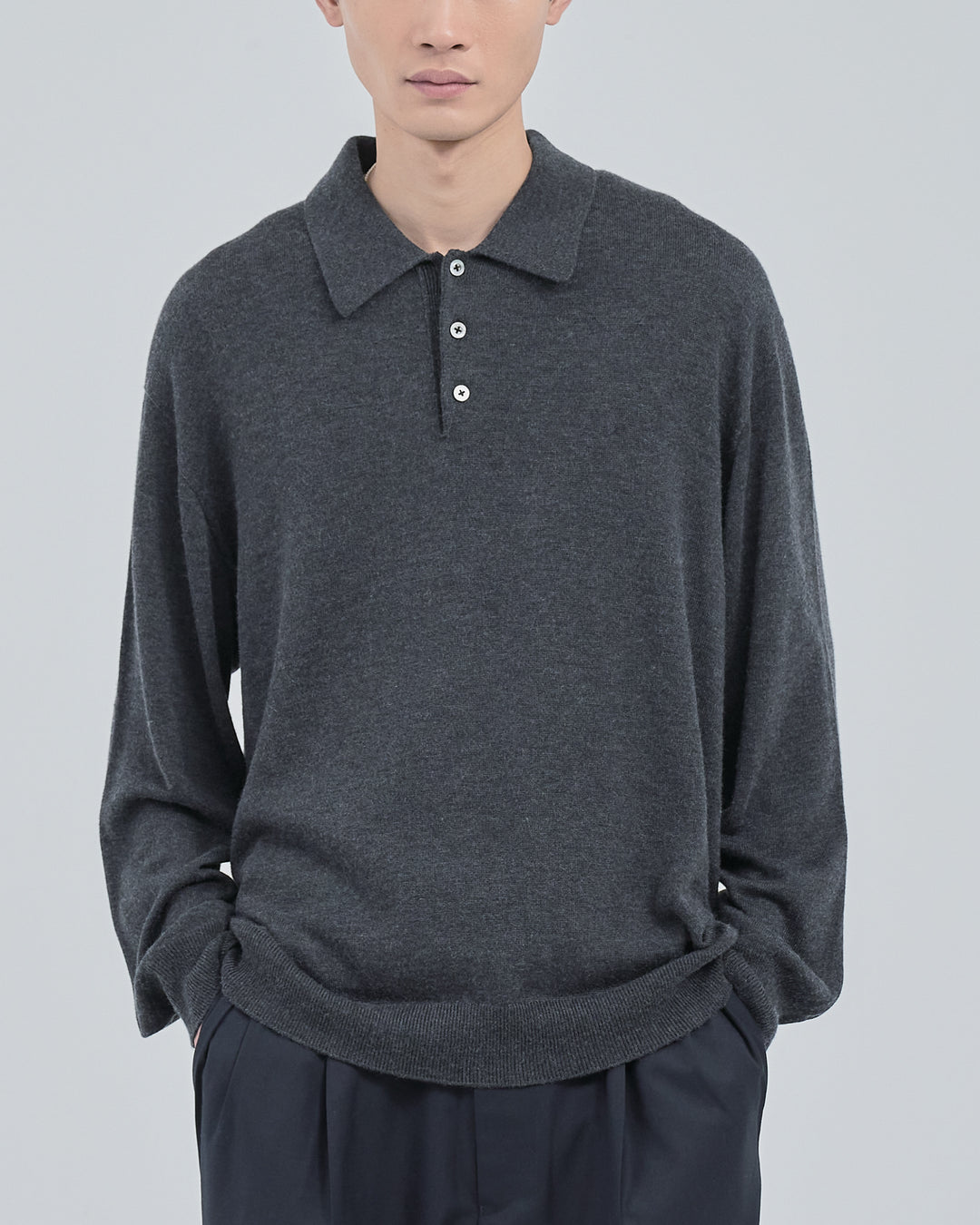 Wholegarment L/S Knit Polo -charcoal-