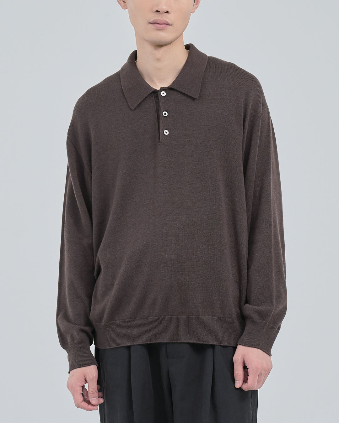 Wholegarment L/S Knit Polo -brown-
