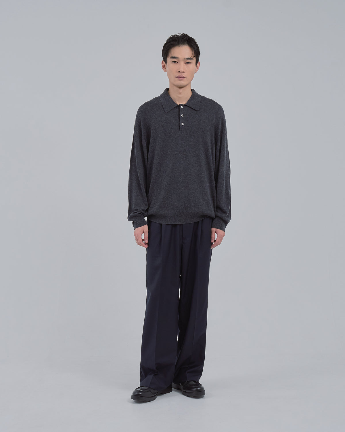 Wholegarment L/S Knit Polo -charcoal-（13）