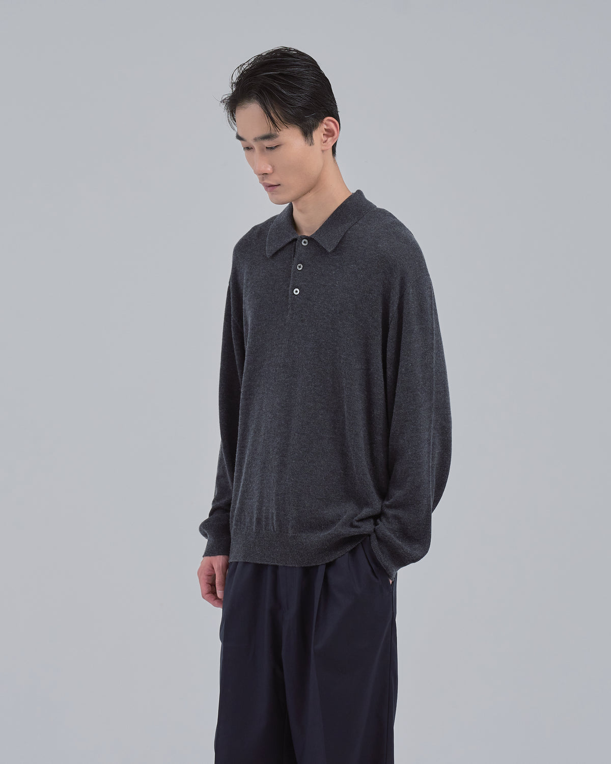 Wholegarment L/S Knit Polo -charcoal-（8）