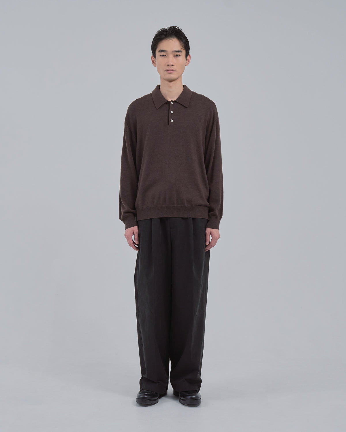 Wholegarment L/S Knit Polo -brown-