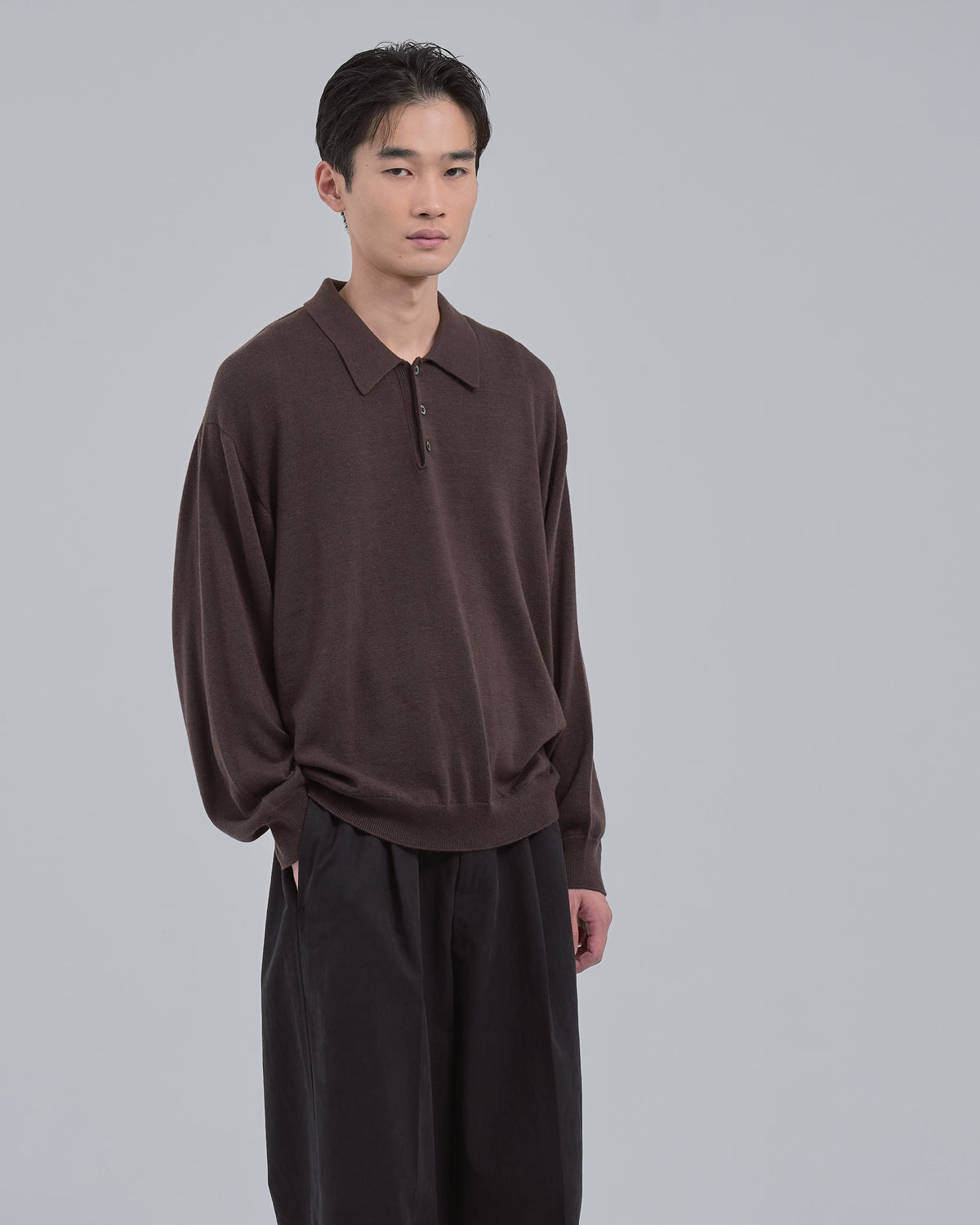 Wholegarment L/S Knit Polo -brown-