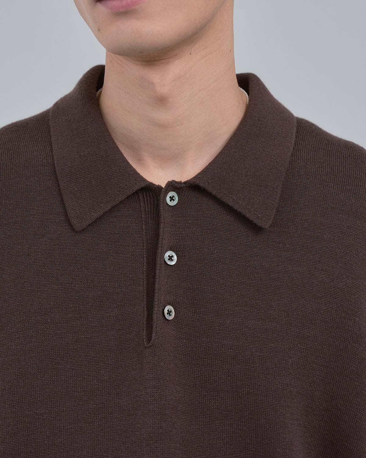 Wholegarment L/S Knit Polo -brown-