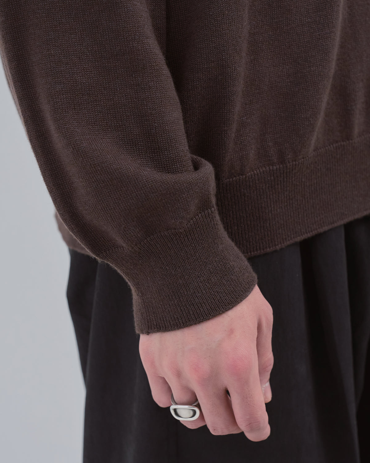 Wholegarment L/S Knit Polo -brown-