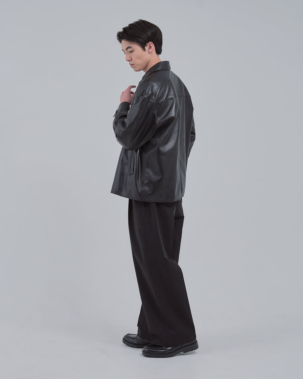 Double Breasted Sheep Leather Jacket -black-（19）