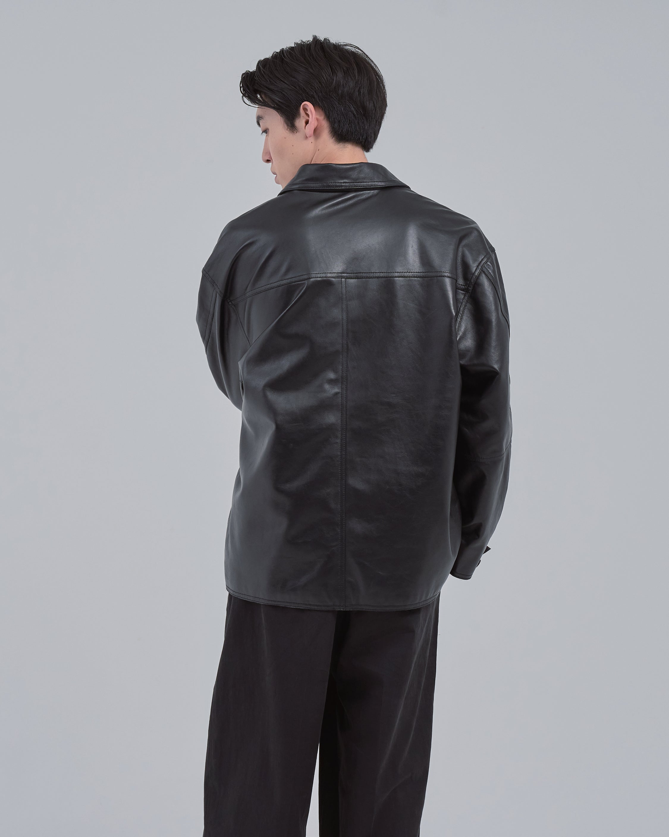 Double Breasted Sheep Leather Jacket -black-