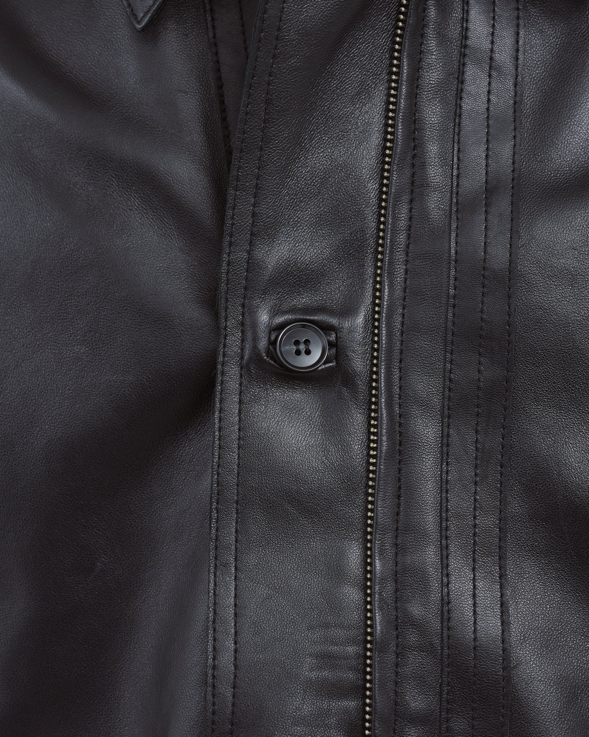 Double Breasted Sheep Leather Jacket -black-（5）