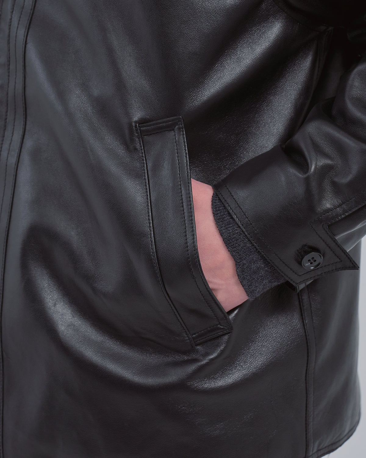 Double Breasted Sheep Leather Jacket -black-（8）
