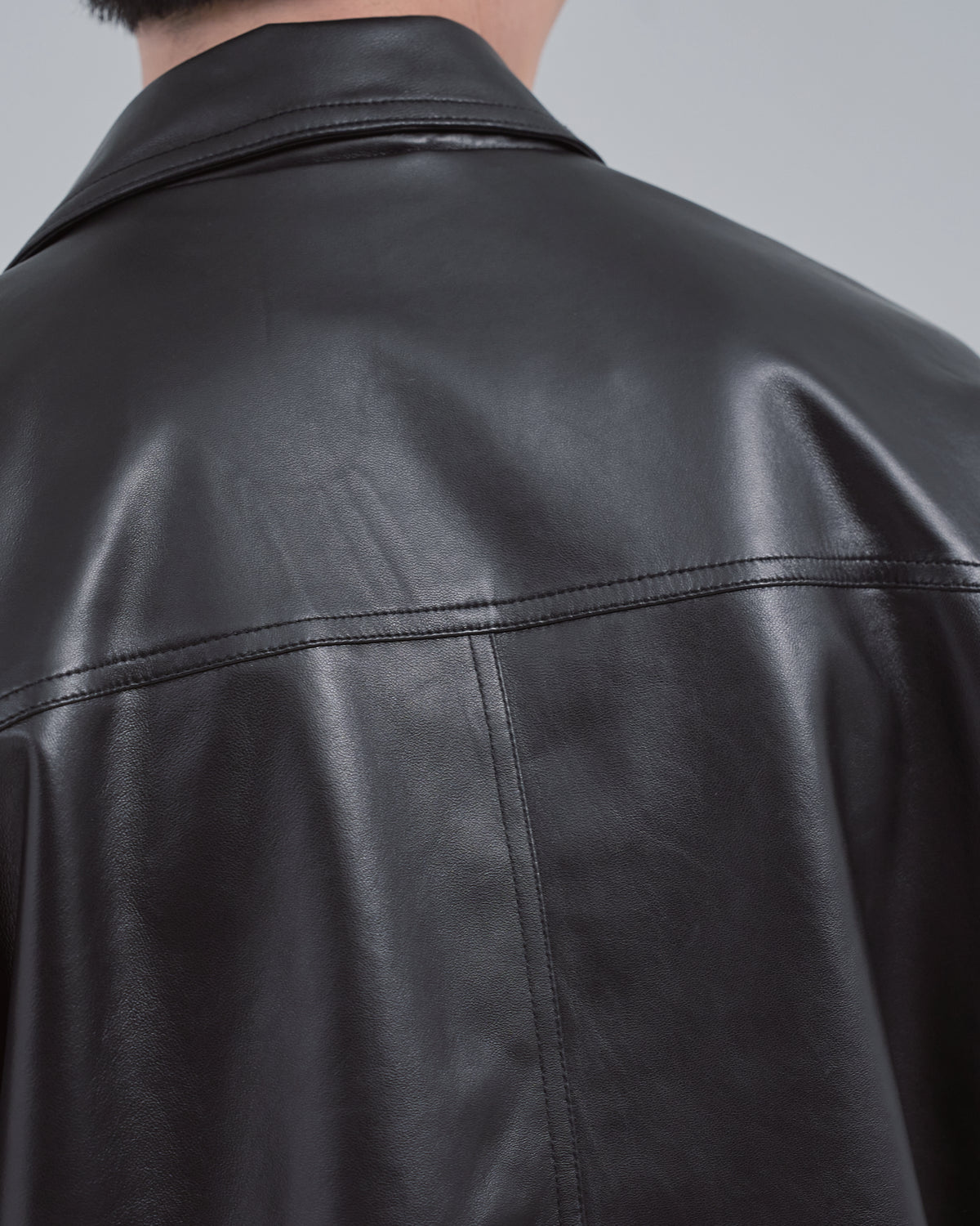 Double Breasted Sheep Leather Jacket -black-（9）