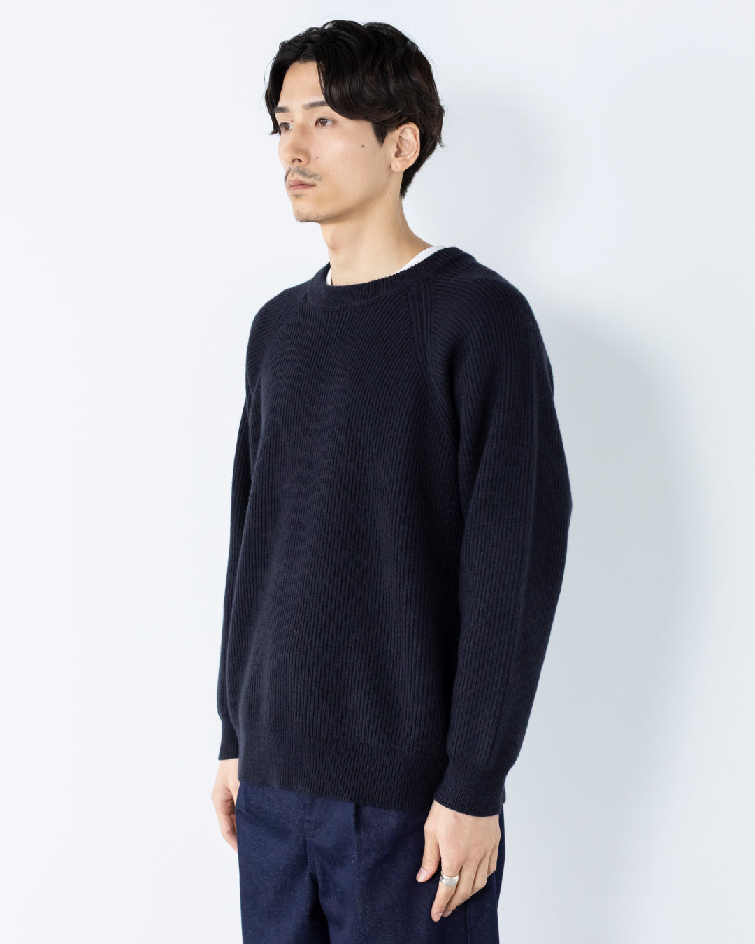 Wool Mixed Crewneck Knit -navy-