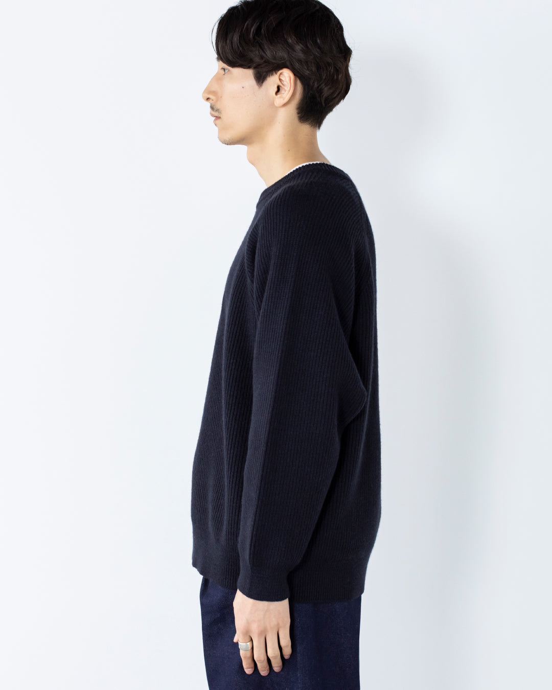 Wool Mixed Crewneck Knit -navy-
