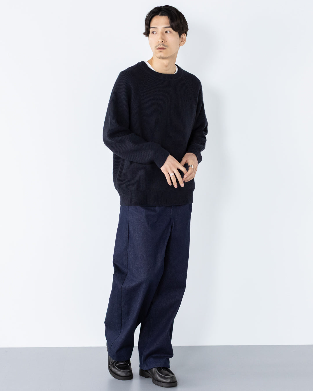 Wool Mixed Crewneck Knit -navy-