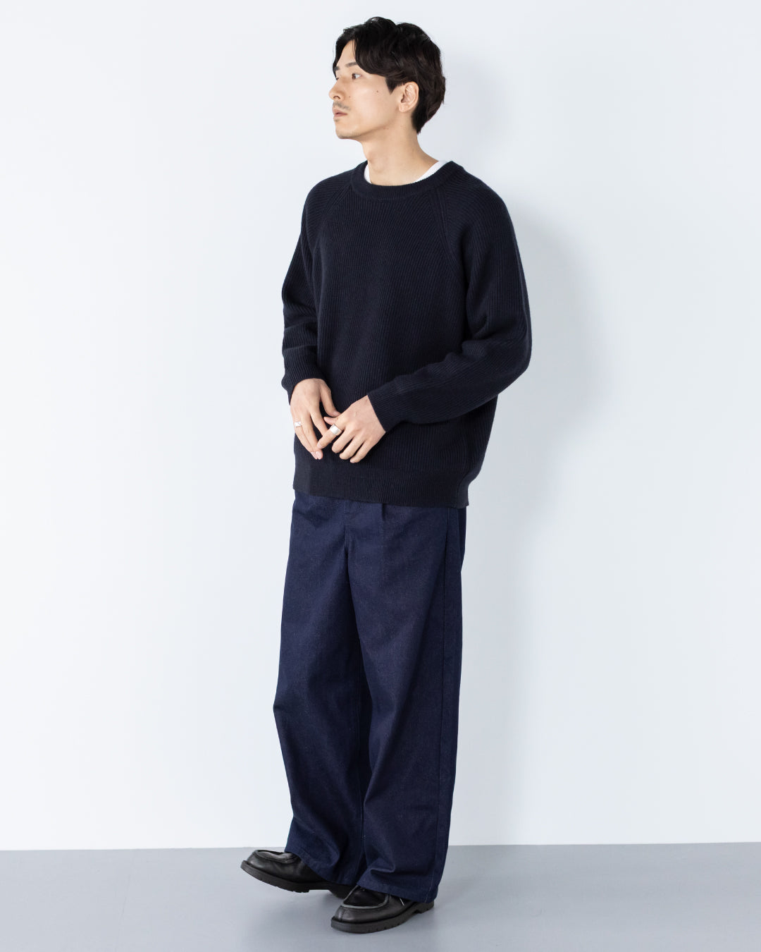 Wool Mixed Crewneck Knit -navy-