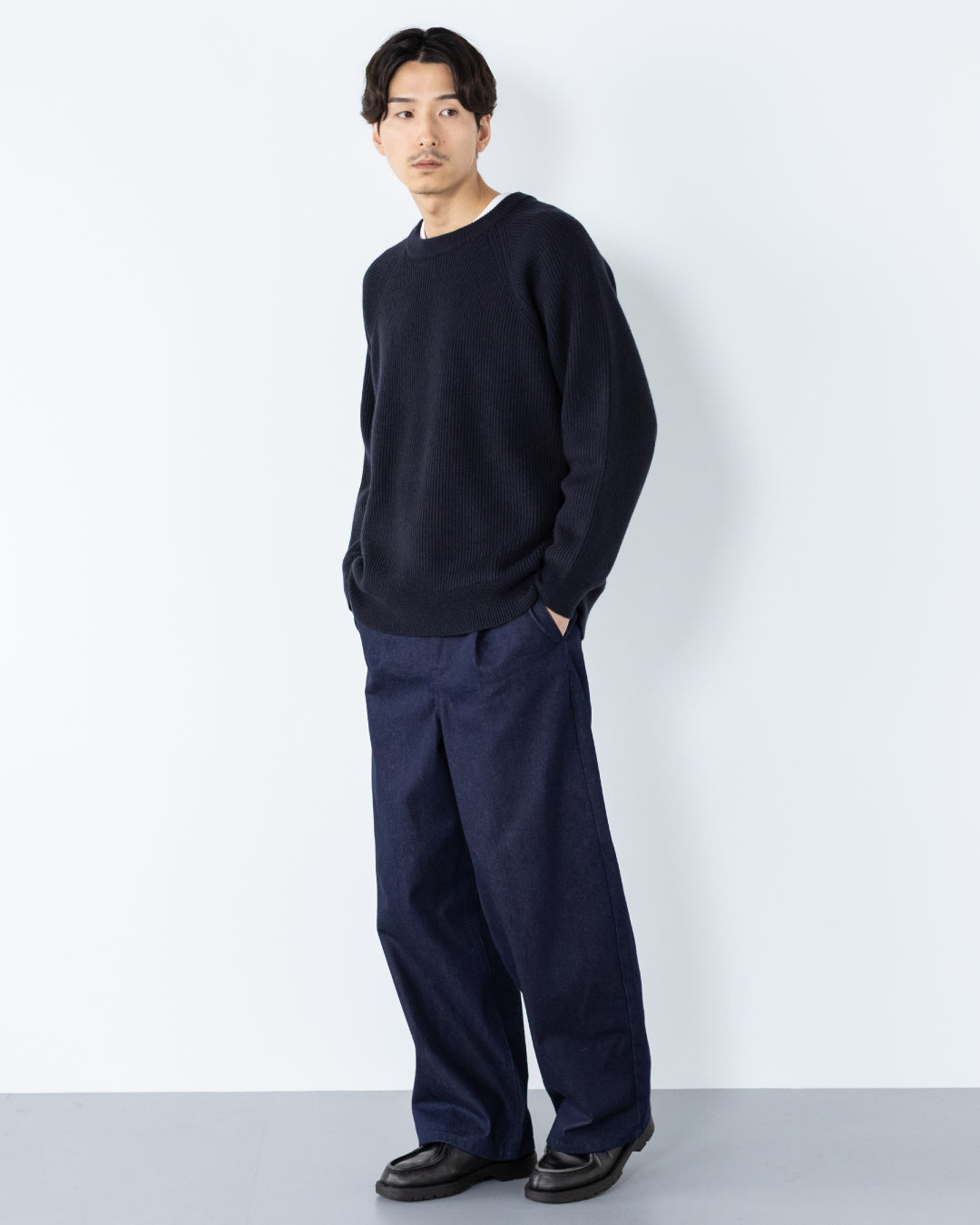 Wool Mixed Crewneck Knit -navy-