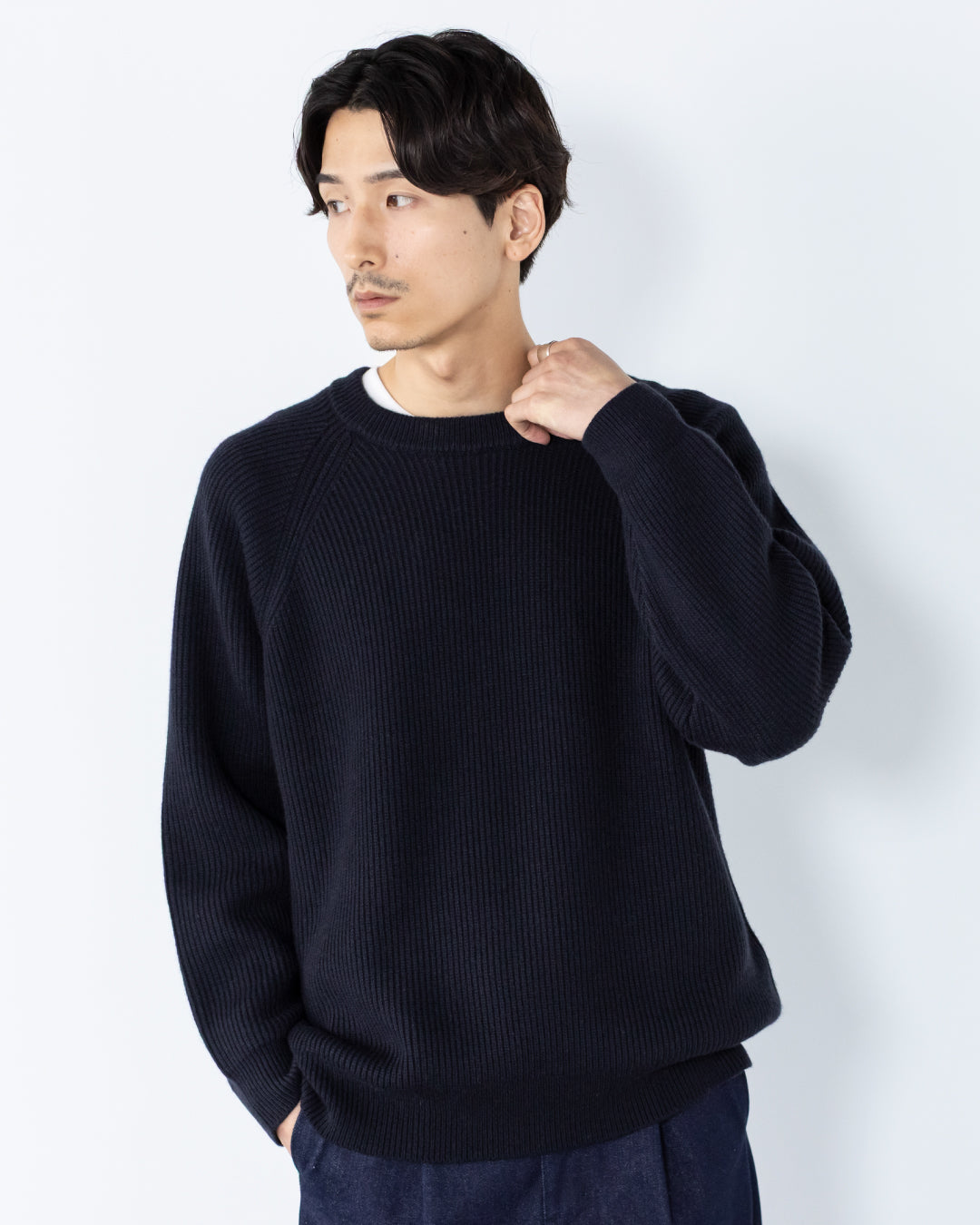 Wool Mixed Crewneck Knit -navy-