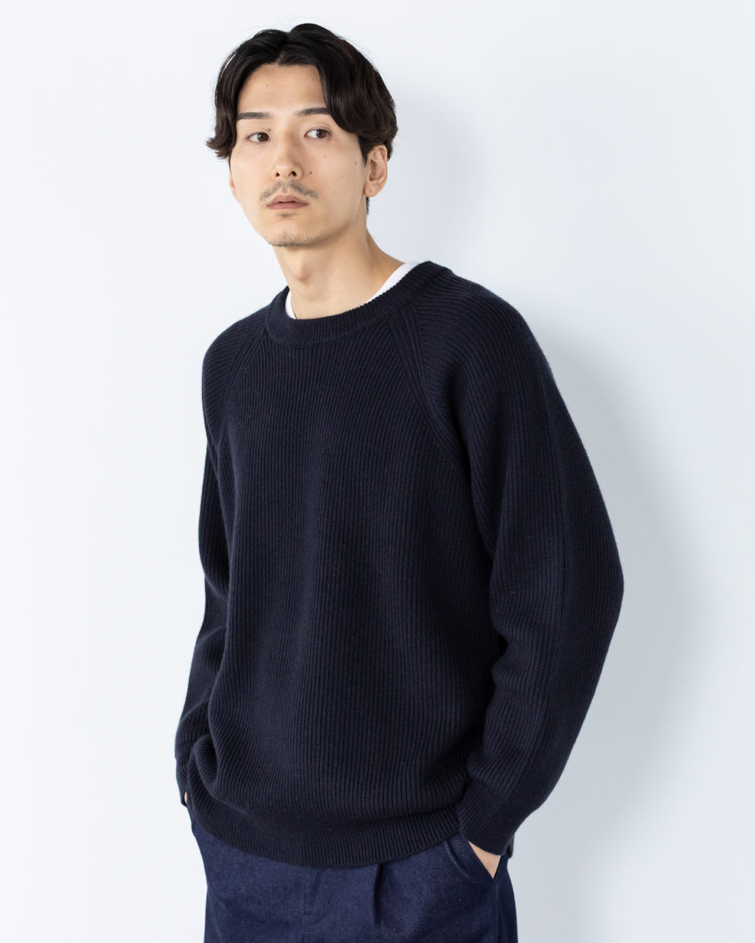 Wool Mixed Crewneck Knit -navy-