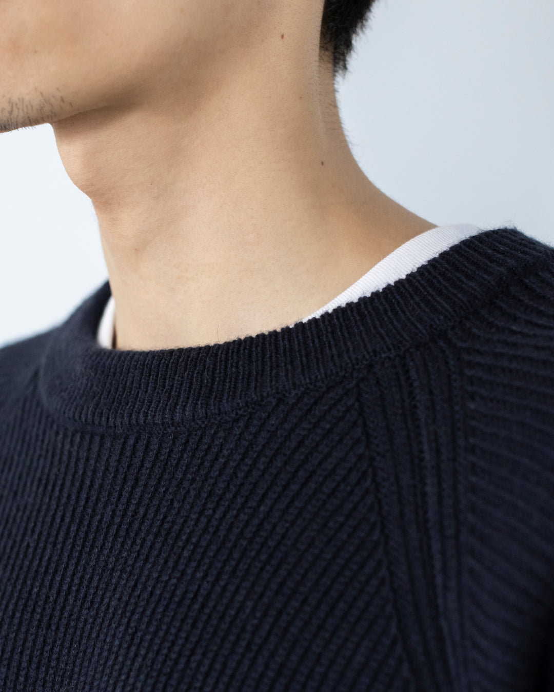 Wool Mixed Crewneck Knit -navy-