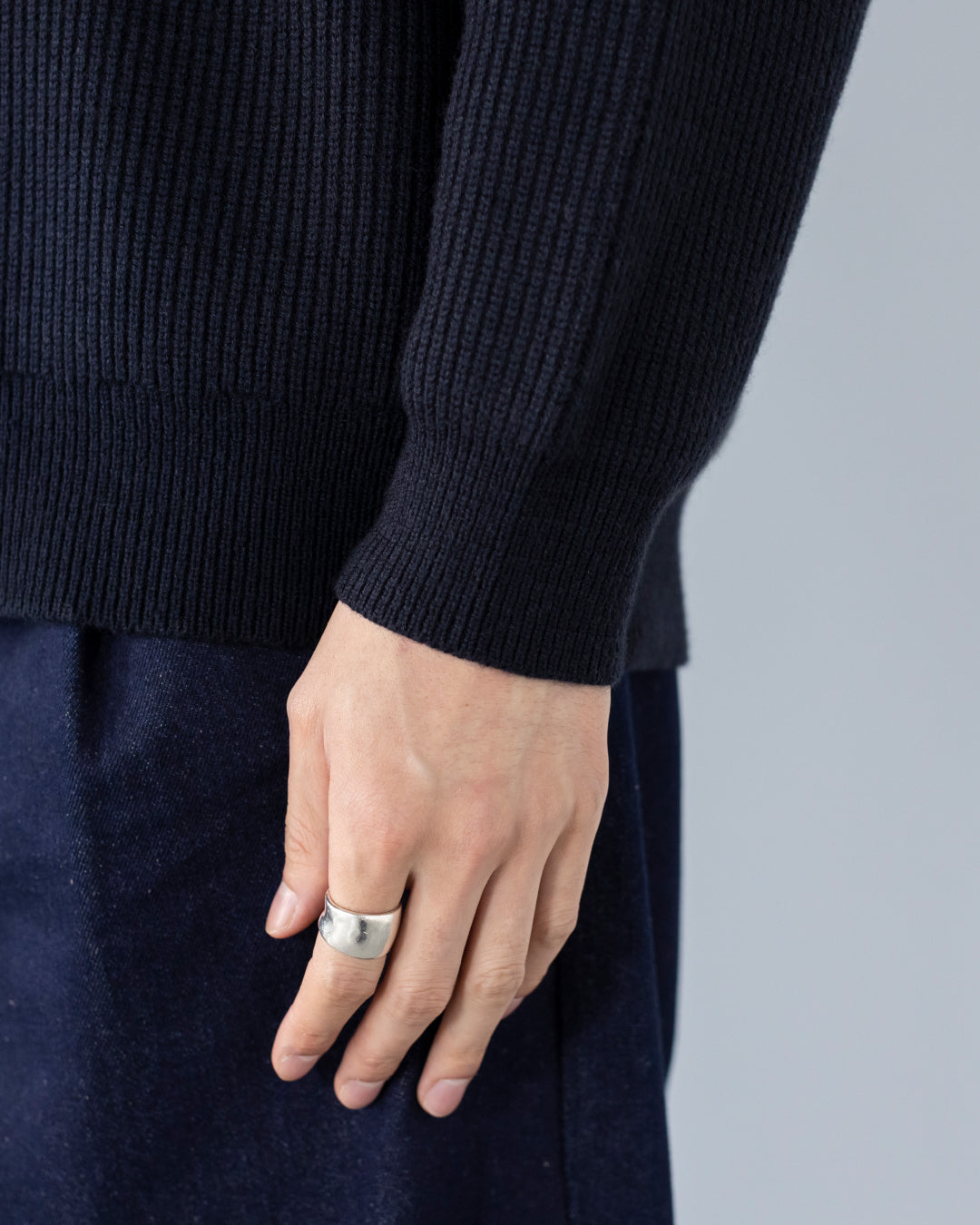 Wool Mixed Crewneck Knit -navy-