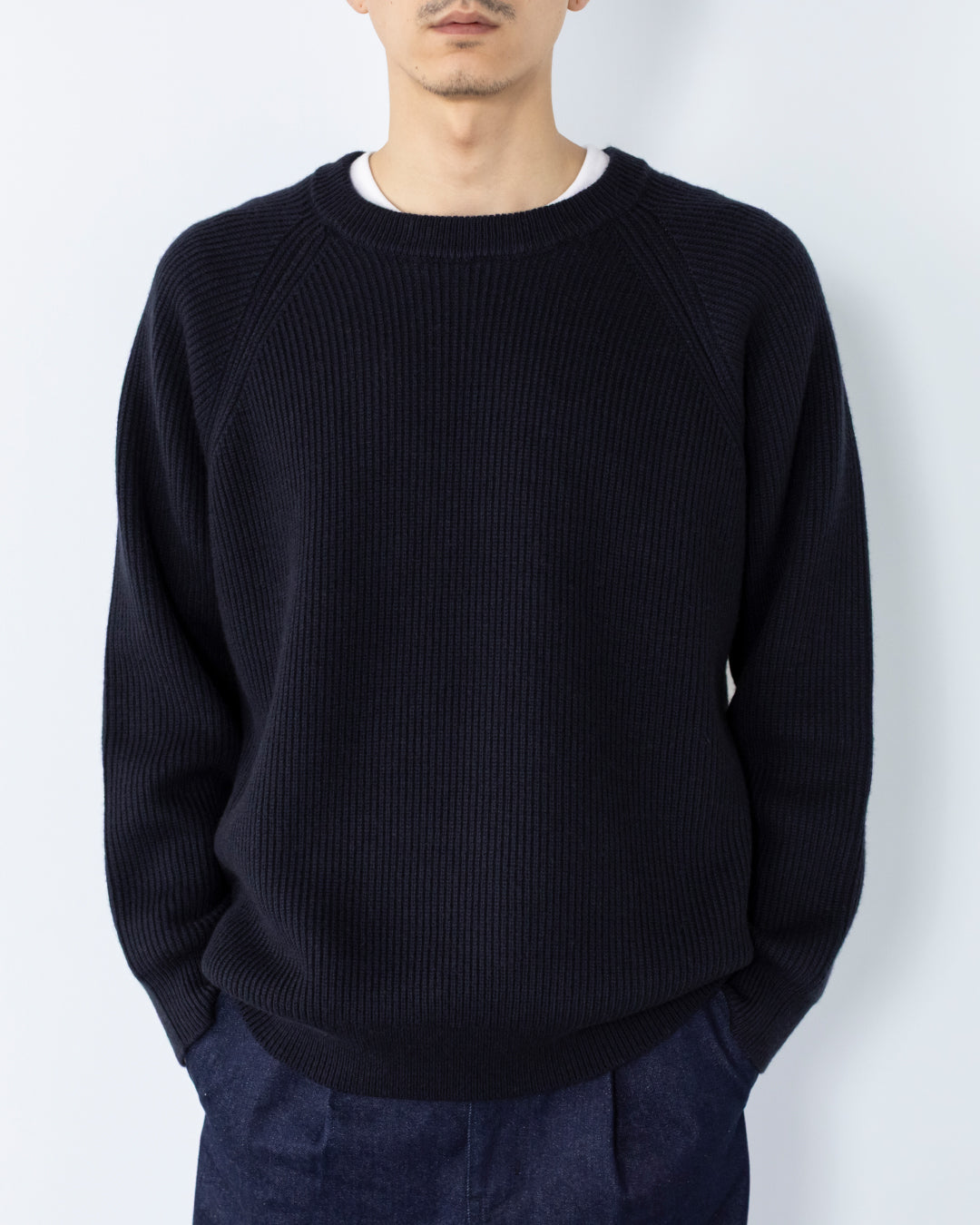 Wool Mixed Crewneck Knit -navy-