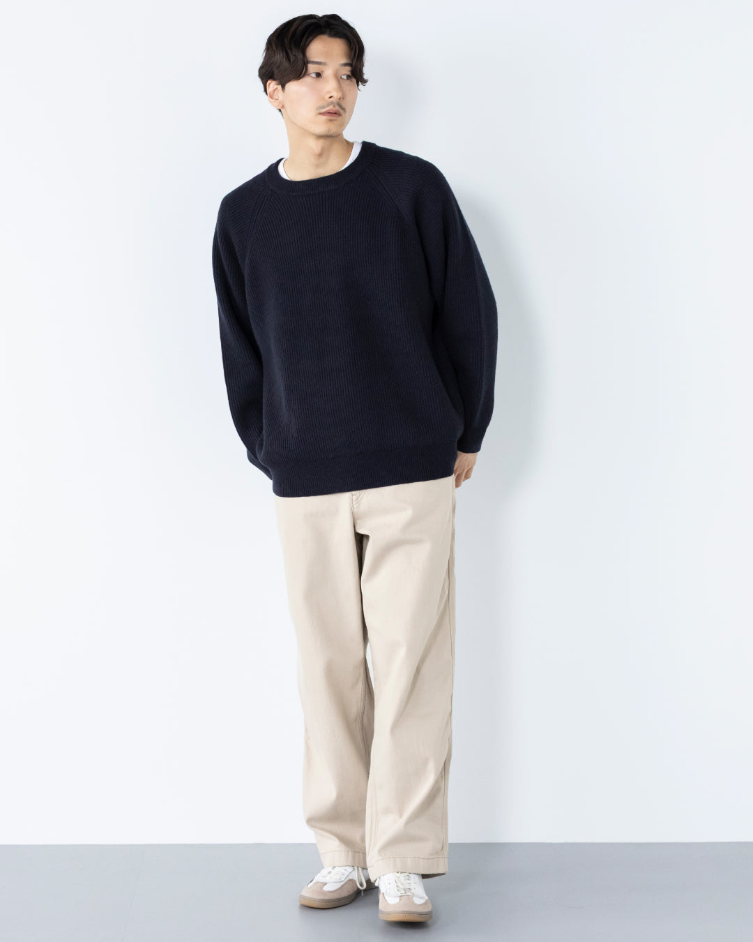 Wool Mixed Crewneck Knit -navy-