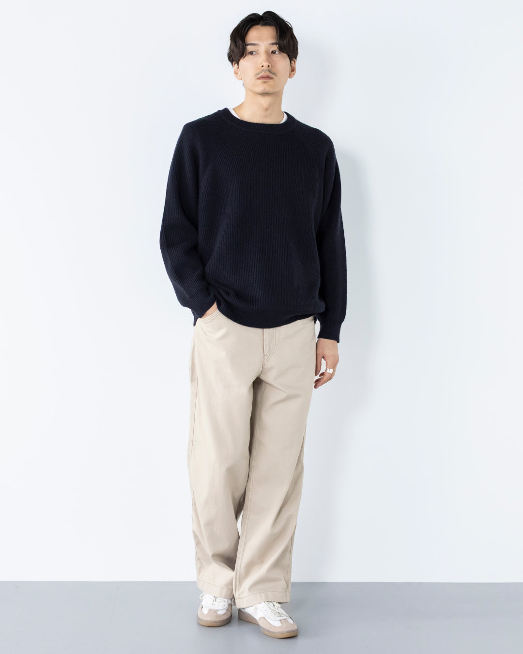 Wool Mixed Crewneck Knit -navy-