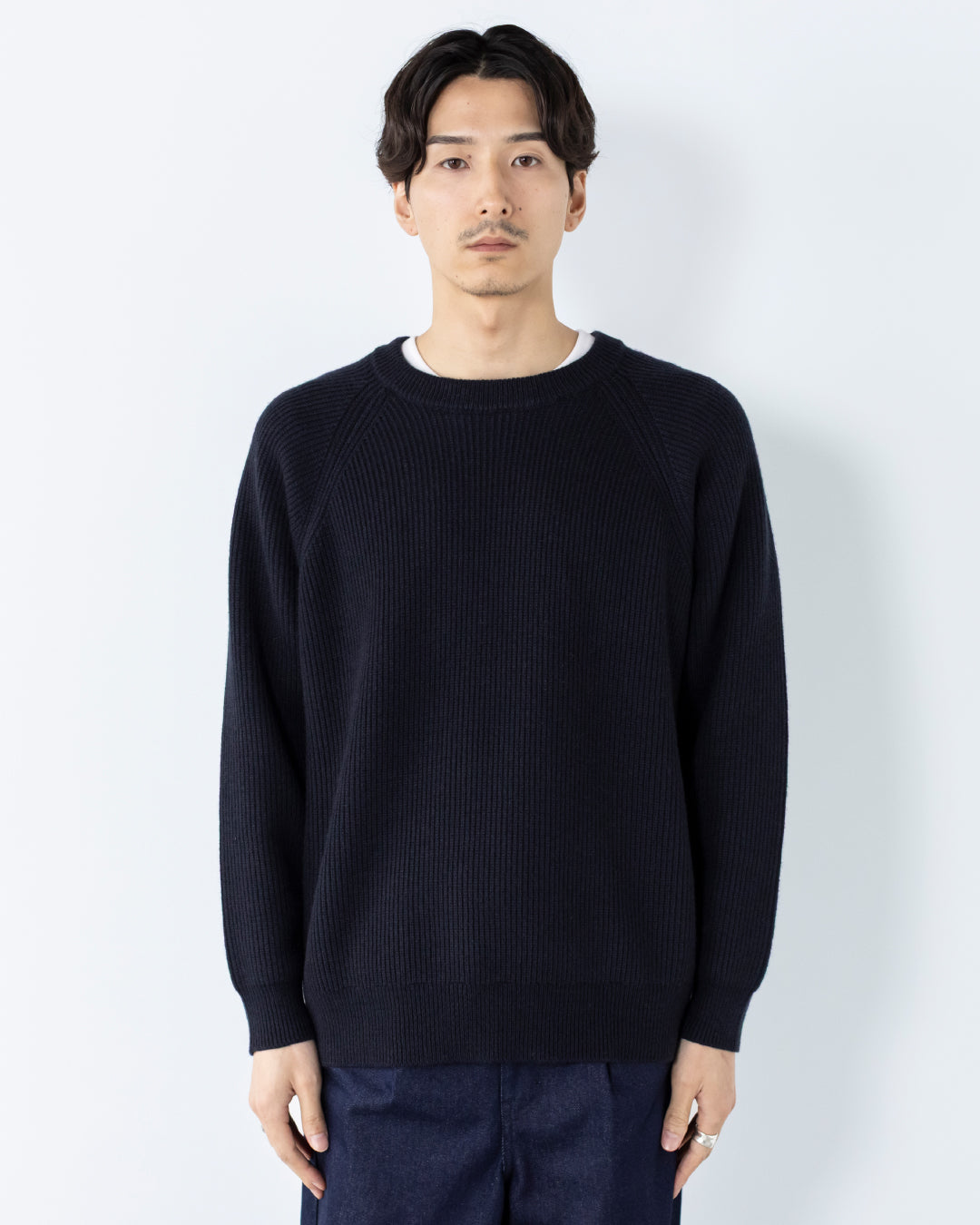 Wool Mixed Crewneck Knit -navy-