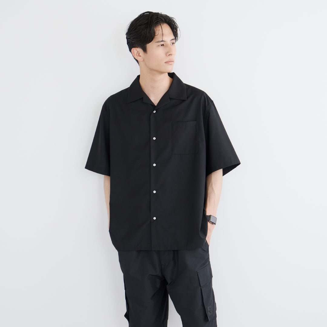 S/S Open Collar Shirt -black-
