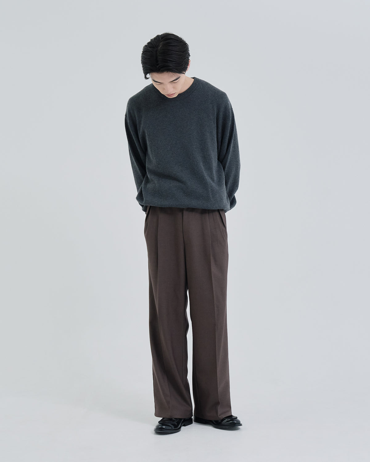 2Tuck Wide Wool Touch Slacks -brown-（14）