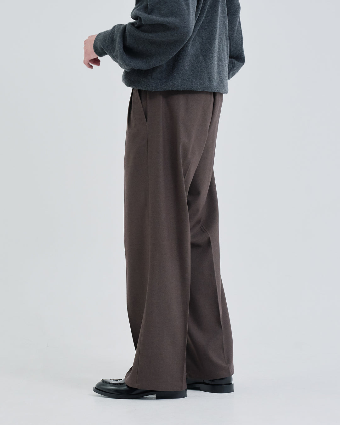 2Tuck Wide Wool Touch Slacks -brown-