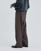 2Tuck Wide Wool Touch Slacks -brown-